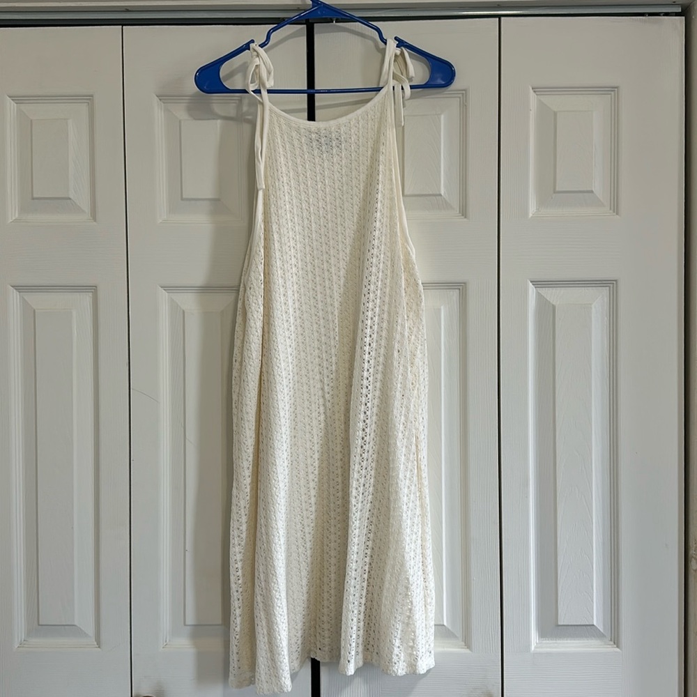 Eloquii Halter Neck Mini Crochet Dress Ivory
